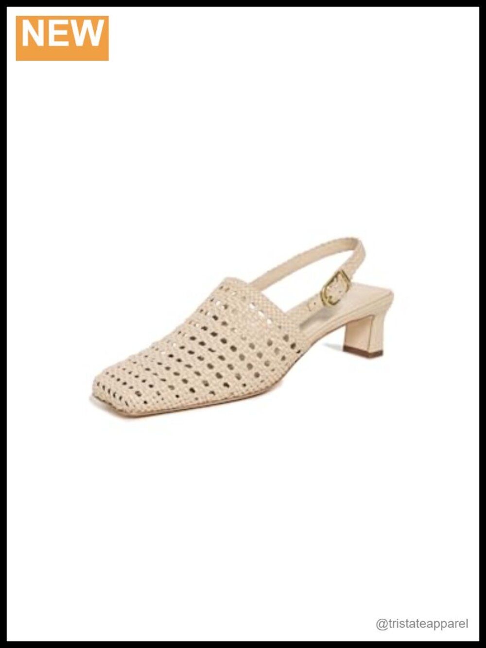 Leather Slingback Chunky Kitten Heel Square Toe Pumps